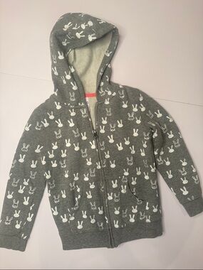 Gray Bunny Print Kids Zip Up Hoodie